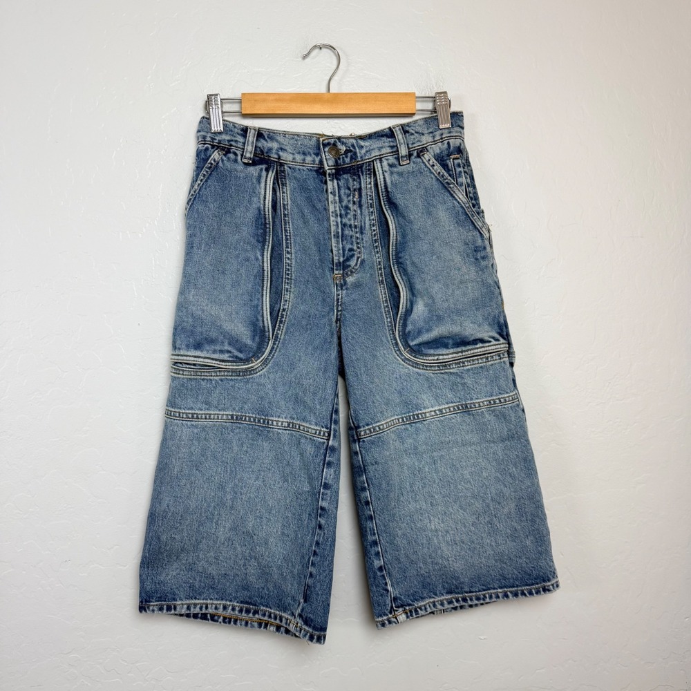 We The Free People Havesu Slouchy Denim Shorts Med Wash Blue Wide Leg 4
